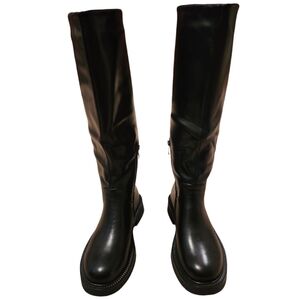 Women's Sz 9 Feetquake Chunky Sole Round Toe Side Zipper Knee High Chelsea Boots